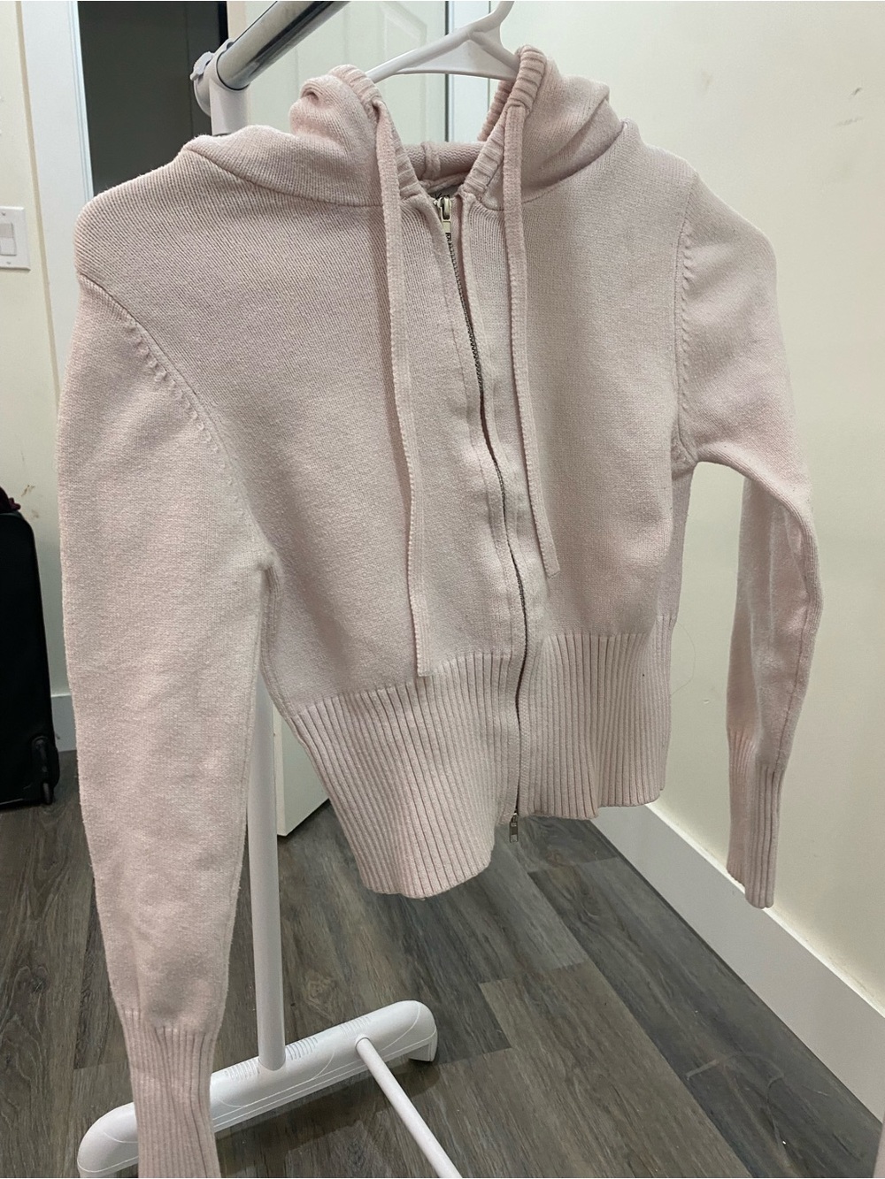 Light Pink Zip-Front Hoodie Sweater